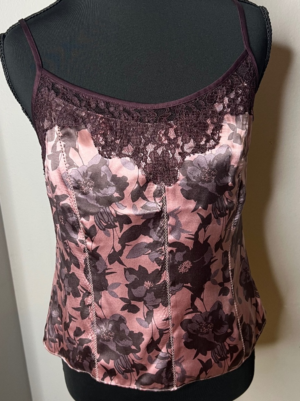 Silk Lace Floral Camisole Size 4 Petites Wine/Mauve Ann Taylor